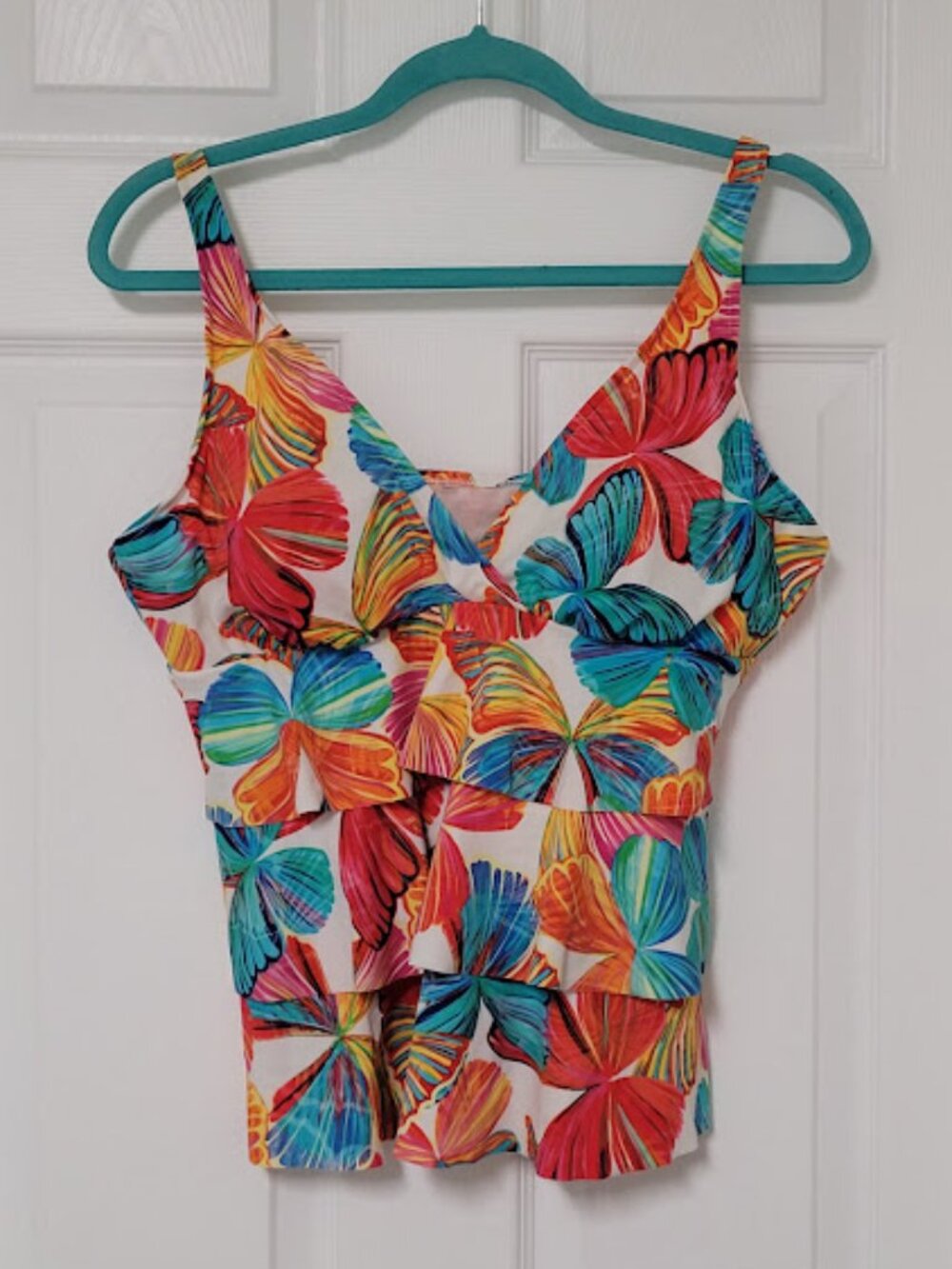 Tropical Ruffled layers Tankini Top-Adjust straps-lined bra–Medium/Large-C/D cup